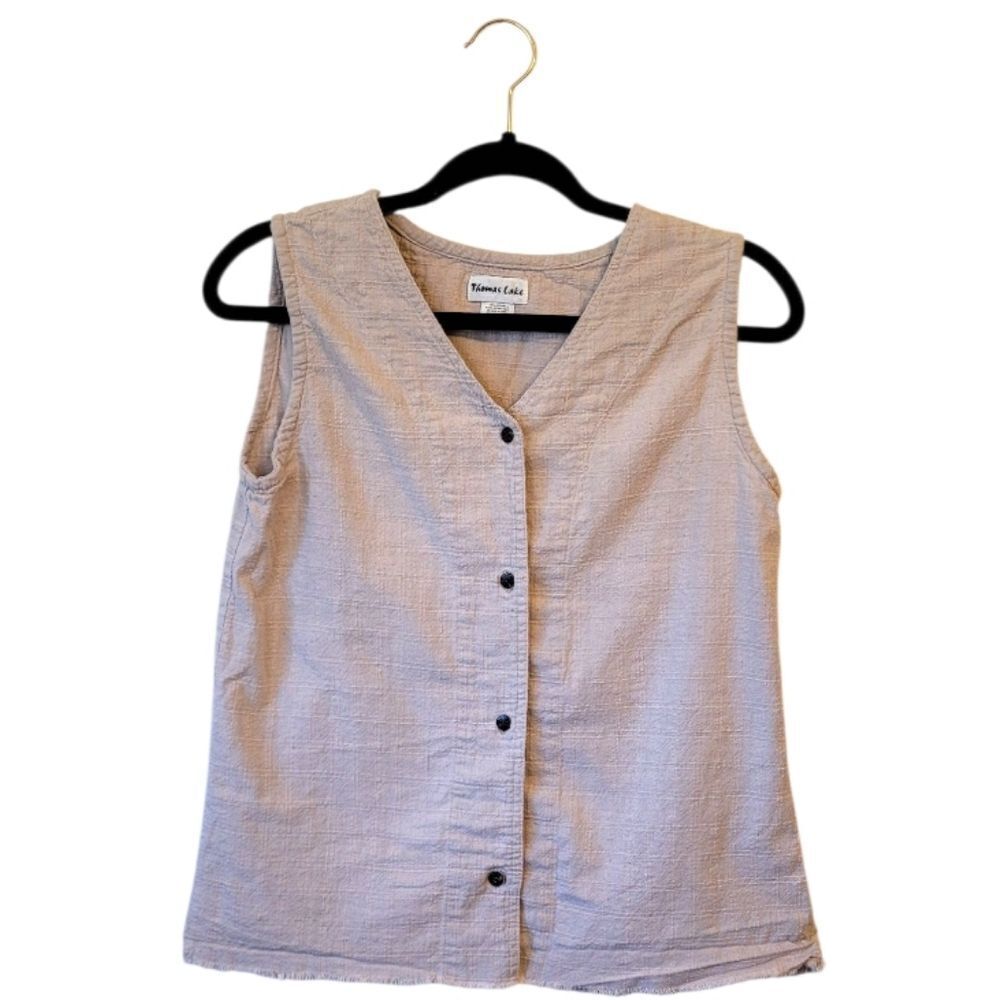 Thomas Lake Women's Light Beige 100% Cotton Raw Hem Lagenlook Vest Top Size S